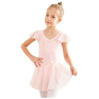 Baletna haljina za djevojčice Ljeto V izrez luk leteći rukav Leotard haljine od pune boje ruffles Flowy Dance haljina