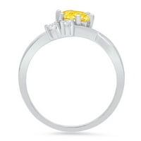 0,96ct okrugli rez žuti prirodni citrinski 14k bijelo zlato graviranje izjava godišnjica Angažman vjenčanja Trobotna prstena veličine 6,5