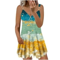 Ljetne haljine za prodaju za žene za žene bez rukava za ispis cvjetnog uzorka V-izrez Midi Fit and Flare