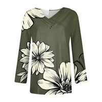 Žene plus bluze i tunike Jesen jesen i zimska modna ženska majica cvjetni jeseni ležerni vrhovi V izrez pulover bluze mint zelene 2xl