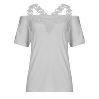 Jsaierl Womens Ljetni vrhovi plus veličina modne dame Ljeto V-izrez casual čipke patchwork solid caims bluzu