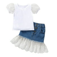 Kneelentna djevojka odjeća Little Baby kratke djevojke Tulle Baby Tops + odijelo čipke suknje Jeans