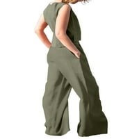 Kombinacije za žene labave fit majice bez rukava i džepova Hlače ljetne hlače od solidnih boja