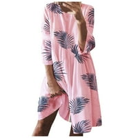 Modne haljine za žene tiskane ljetne struk Dužina koljena okrugla izrez A-line rukava za odmor Pink XXL