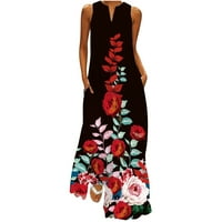 Dyegold Womens Maxi haljine Vintage Boho cvjetne turske haljine Plus Szie bez rukava s kratkim termama sa džepovima