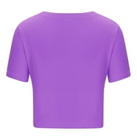 Ženska kratka rukava Solidna boja Basic Crewneck Casual Top Pulover Majica Purple XL