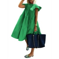 Hanas haljine ženski okrugli vrat casual s kratkim rukavima ruffle-trim ljetne haljine zeleni xxxl