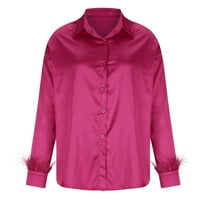 Ženske vrhove klirenca ispod $ žena modni dugi rukav V-izrez, majica od pune boje dugih majica vruće ružičaste L