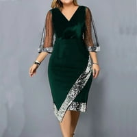 Green ženska nepravilna seksana čista mreža dame haljina V-izrez srednje rukave haljine xl
