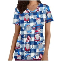 Ecqkame američka zastava majica za žene čišćenje Ženska modna casual puni okrugli vrat džepovi kratkih