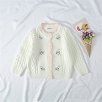 Dječje djevojke kablovski kardigan džemper za djecu Flowers pleteni kardigan džemperi Prednji gumb za djevojčice 1-6t, bijele, 4- godine