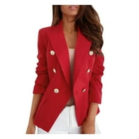 Xiuh Women Plus size od svilene satenske jakne Formalni kardigan džepovi radne kancelarijske kapute modne vrhove za žene crvene l
