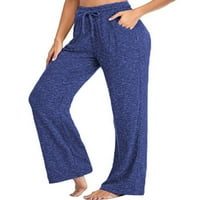 Kapice za žene dno elastične strugove pantalone Solidne boje Yoga hlače pune duljine trenerke duboko plavi s