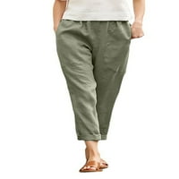 Niveer žene pamučne posteljine ravno hlače za noge solidne boje labavi džepovi pantalone elastične strugove