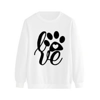 Scyoekwg Fall majice s dugim rukavima za žene Pas Paw Printing Casual Crew izrez LooseshirtsHotshirtsscrts Pismo Ispis Grafički teški pulover Dame Dukseri # A02-bijeli XXL