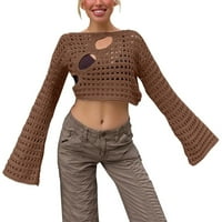 Ženski Ljetni pleteni vrhovi Crochet izdubite bluzu s dugim rukavima s dugim rukavima