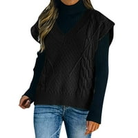 Kpoplk džemper prsluk za žene casual bez rukava V kabl pletenih džempera pulover džemper na vrhu crne,