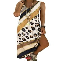 Pfysire Womens casual labav V izrez haljina Ljeto bez rukava Maxi haljine Leopard XL