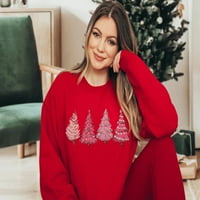 Ženska ružičasta božićna dukserica, božićni džemper, duks božićnog drva, džemperi za odmor za žene, zimska dukserica