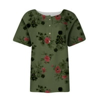 Ženske bluze skraćeno bluza s kratkim rukavima, casual žena labava FIT Henley Tee Green 2xl