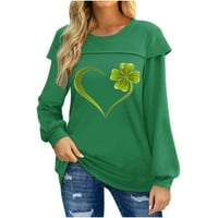 CLLIOS St. Patrickove majice za žene ruffle dugih rukava Dnover Print TEE Irish Crew vrat modni vrhovi