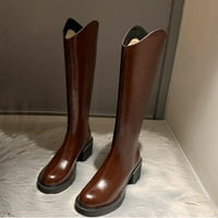 Ženske čizme srednje teleće čizme jesen i zima jednostavan čvrsti okrugli nožni patentni zatvarač Komforne kvadratne pete guste pete modne cipele