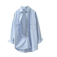 Yievet majice za žene čišćenje dame modni čvrsti dugi rukav pamuk casual labav top košulja kauk xl