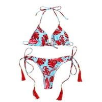 Zuwimk visoki struk bikini, žene dvije kupanje odijelo ruffled flounce top s donjim bikini sa visokim strukom crvene, m