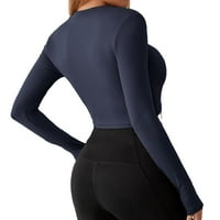 Žene Activewear Sports Dukseri Solid Boja postolja Ogrlica sa zatvaračem Zipper Navy Blue L l