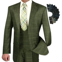 Luksuzan muški trećinski treće plaćeni uzorak, blazer, prsluk i hlače sa parovima čarapa - maslina 40l
