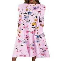 Pfysire Plus size Žene Long Maxi haljina s dugim rukavima Haljine Ležerne prilike Cvjetni ispis