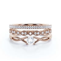 Infinity Loop Minimalist 1. Karat Round Cut Diamond Moissan zaručnički prsten, upleten vjenčani traki