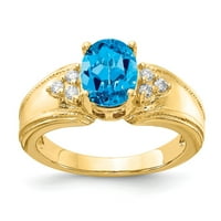 Čvrsta 14k žuto zlato 8x ovalna plava topaz dijamantna rublja