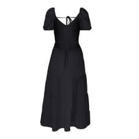 Miayilima Maxi haljine za žene retro vintage elastična v-izrez ruffled kratki rukav ljetni rukav na plaži bez leđa Flowy maxi haljine