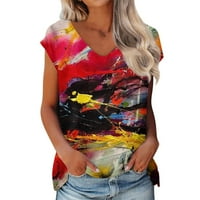 Ženski bluze s V-izrezom Grafički otisci Bluze seksi ženske plus košulje kratki rukav ljetni vrhovi crni xxl