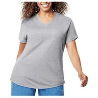 Ženski vrhovi ženska modna casual bluza plus veličina čvrsta majica V-izrez kratki rukav top sivi xxxxl