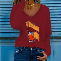 HVYesh Womens Plus size Majica Trendi dugih rukava V izrez Tun Tors Vinatge Graphic Print Holiday Bluza