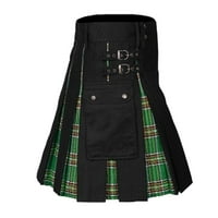LisingTool haljine za muškarce Muške modni škotski stil Plaidni kontrastni džep u boji Pleased suknja skrit zelena