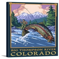 Velika rijeka Thompson, Kolorado - ribolov na ribolov - Angler - Linten Press Artwork