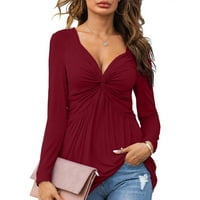 Ženska košulja za blube s dugim rukavima s dugim rukavima s dugim rukavima Elegantna ležerna majica, pulover pulover Solid Boja Vino Vino SAD Veličina: 6