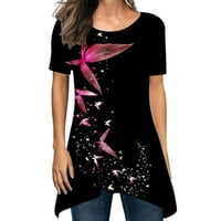 T majice za žene grafički cvjetni print spajanje kratkih rukava s bluzom izreza od vrat za žene za žene