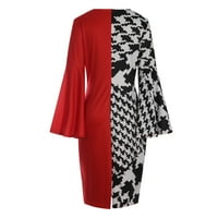 Ženske casual haljine haljina za čaj za čaj Veliki patchwork haljina hip swit suknja s dugim rukavima Swing haljina crvena xl