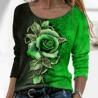 Modne žene Ležerne prilike za ispis Okrugli vrat Dugih rukava Labava majica Bluza Pulover Green S