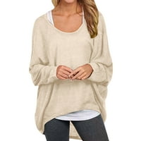 Shpwfbe Bluze za ženska odjeća Žene naljepnica na rukavu na vrhu pulover na ramenu odvojene vrećice Ležerne majice Bluze Dugi rukavi, bež m