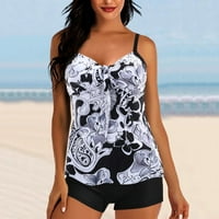 Ženski kupaći kostimi suspender visoki struk Bikini Split plaža Set digitalni print s tankinis set Poklopac