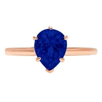 1.5ct kruška rez plavi simulirani plavi safir 14K ružičasti ružičasto zlato graviranje izjava godišnjica Angažovanost vjenčanja SOLITAIRE prstena veličine 6,75