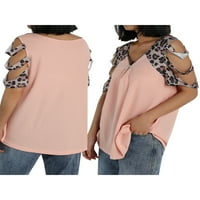 Yuemengxuan off ramena modna nova gazišta izdubljena leopard tiska na majicu kratkih rukava s kratkim