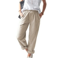 Oieyuz ženske ravno hlače Ležerne prilike labave čvrste boje elastične struke obrezane hlače sa džepom