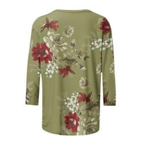 tklpehg osnovni vrhovi za žene cvjetni print labavi jeseni košulje modni rukavi na vrhu kraljeg majica na srednjim rukavima, ležerna lagana pulover zelena l