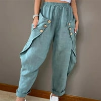 Uorcsa Comfy širok džep svestrani mekani gumbi duge modne čvrste ženske hlače plave boje